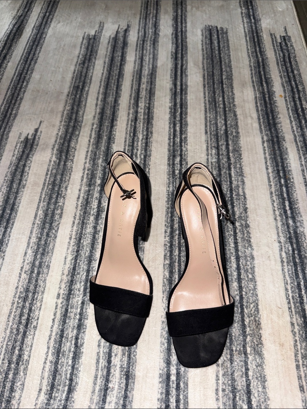 Kelly & Katie Black Open-Toe Ankle-Strap Block Heels